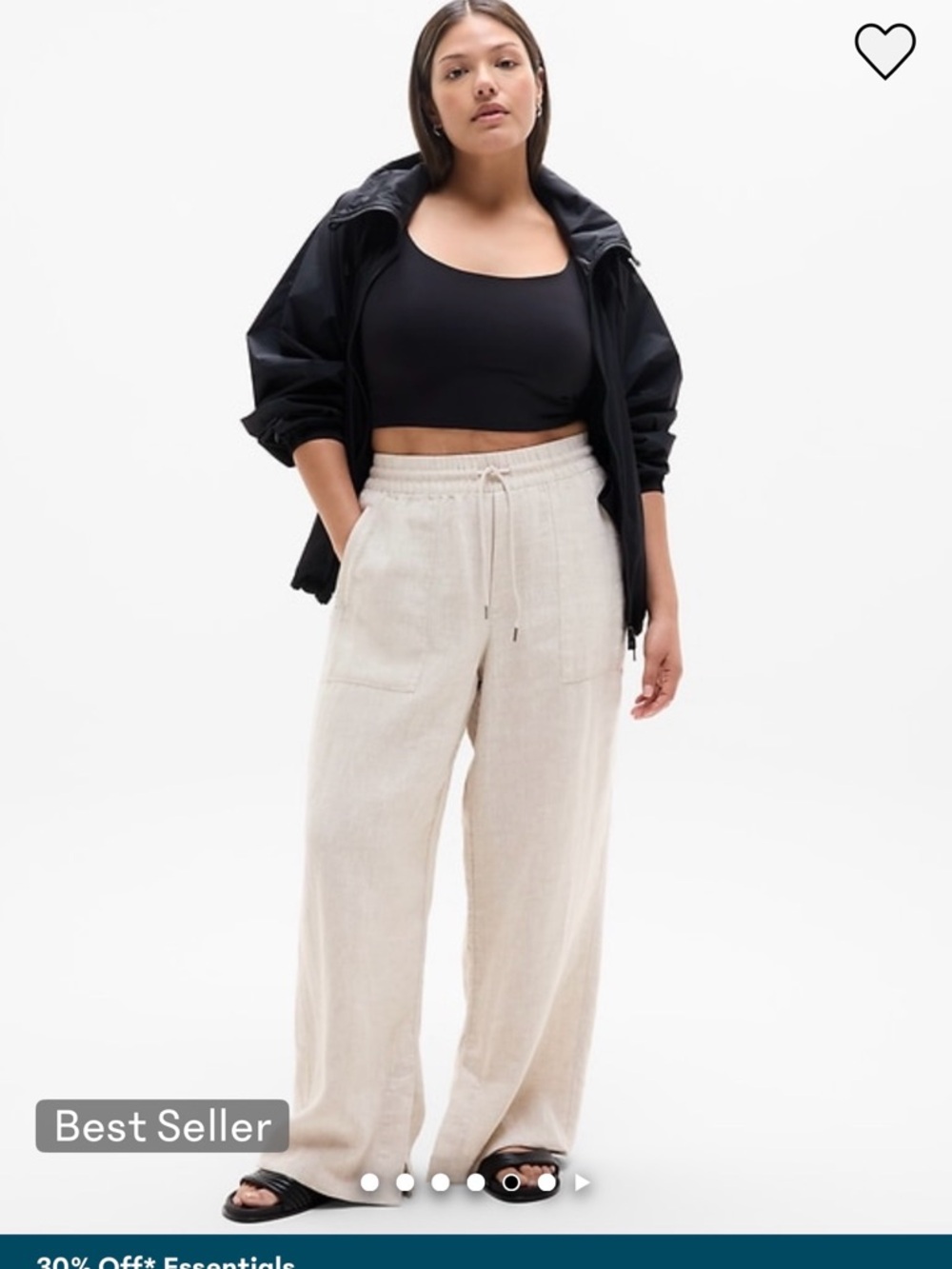 Athleta Wide-Leg Linen-Blend Drawstring Pants in Light Beige - Picture 4 of 8